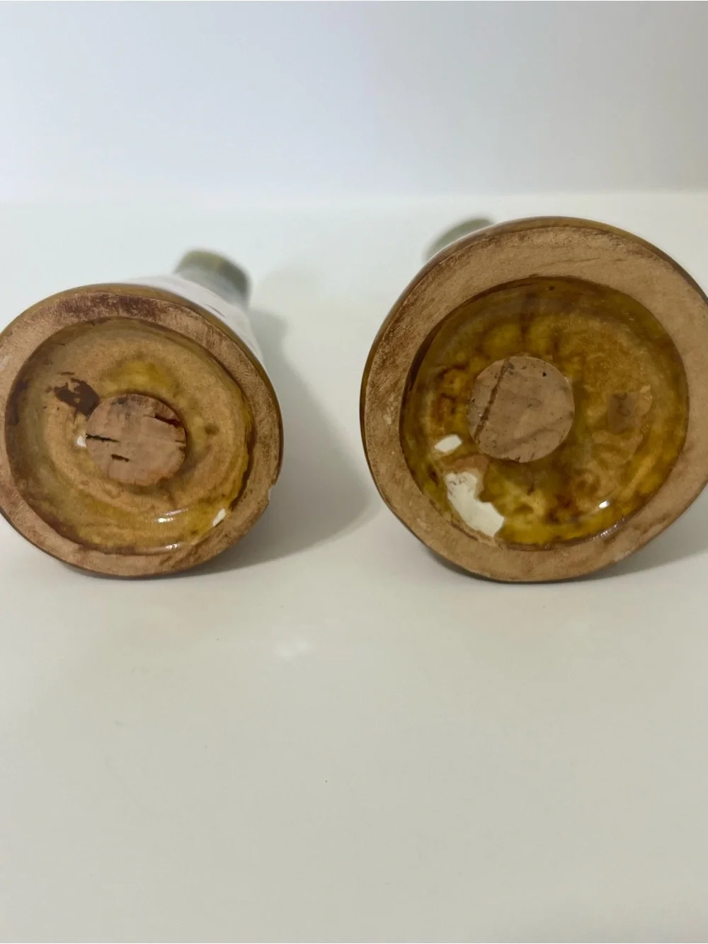 Vintage Mid Century Drip Glaze Ceramic Salt & Pepper Shakers Olive Green Mustard
